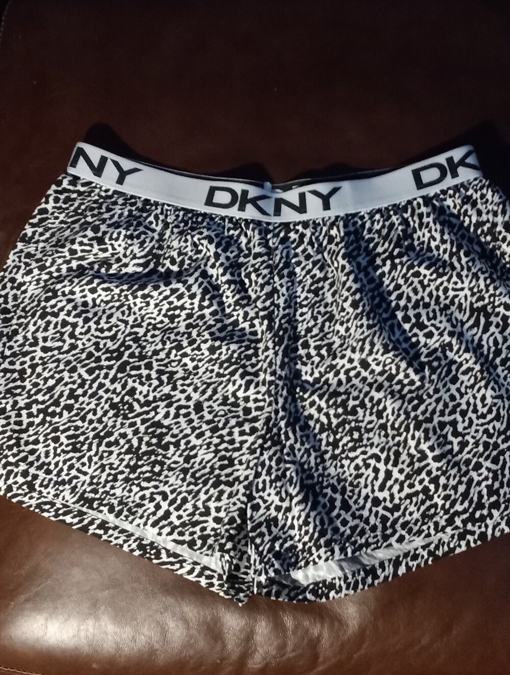 DKNY Black & White Leopard-Print Athletic Lounge Shorts